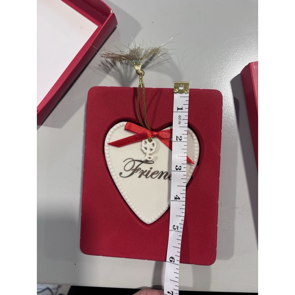 2022 LENOX "FRIEND" Pierced Flower Charm Porcelain Heart Ornament 3"x3.5" - Picture 5 of 5